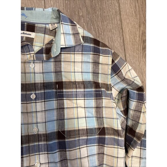Tommy Bahama Men's Size Medium Plaid Long Sleeve Men's Shirt BLUE BROWN - Picture 5 of 9